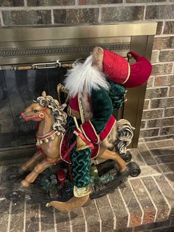 Vintage 2003 Bombay And Company Large Santa On Rocking Horse 