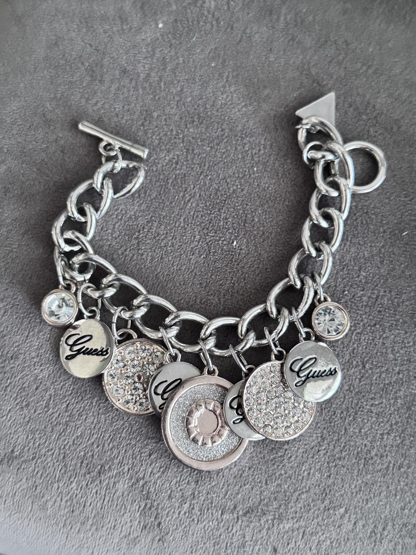 Guess Silver Charm Bracelet with Engraved Medallion Charms