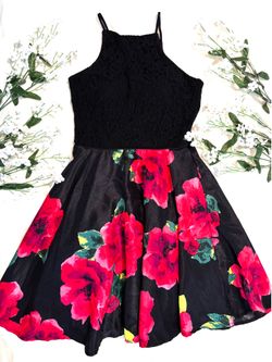 Black floral and lace dress