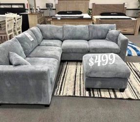 4- pc sectional sofa couch with ottoman grey corduroy