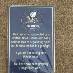 Property Protected by United States Seabee 12" x 8" Metal Sign  NEW