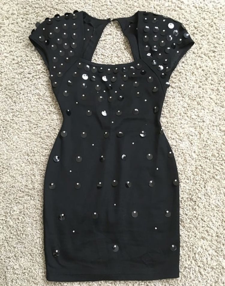 Designer Cocktail dress sequin/rhinestones/cutout back Large