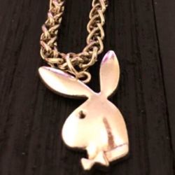 Fat Round Stainless Steel Chain Mail Necklace with Silver Playboy Bunny/ 2025 men’s women’s jewelry paparazzi hip hop club street wear