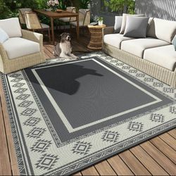 Reversible Mats - Outdoor Rugs 5'x8' for Patios Clearance, Plastic Straw Rugs Waterproof, Portable, Large Floor Mat and Rugs for Outdoor RV, Balcony, 