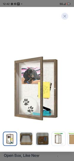 Brand new FrameWorks 12" x 16" deep shadow box display case in a gorgeous rustic brown wood-grain finish. The outer shipping box was opened only to in