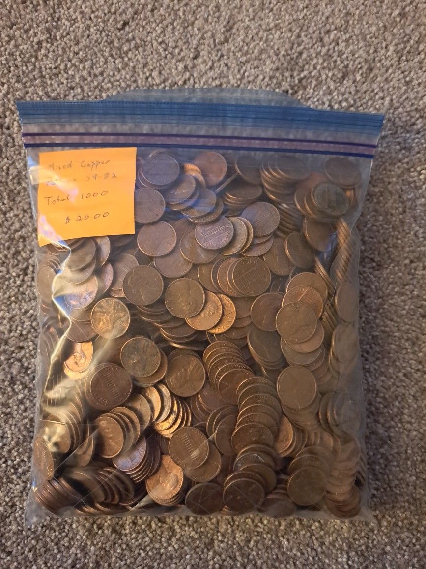Copper Pennys Mixed 59-82 Total of 1000