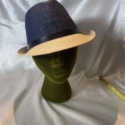 Navy & Tan Fedora Hat w/ Black Band - Unisex M