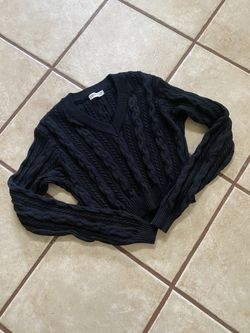 Girls Black V-neck Cable Knit Sweater Size 12 Like New