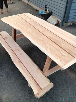 Handmade cedar live edge picnic tables