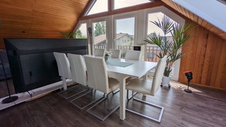 White Dining Table with 7 Chairs