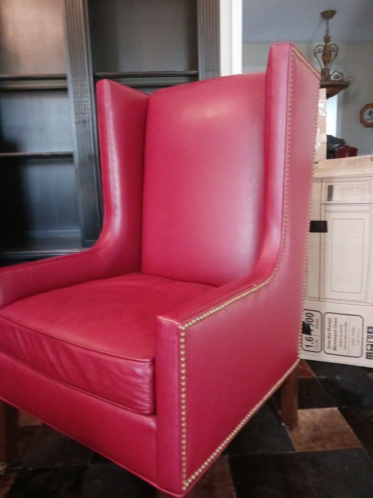 RED LEATHER WINGBACK  CHAIR