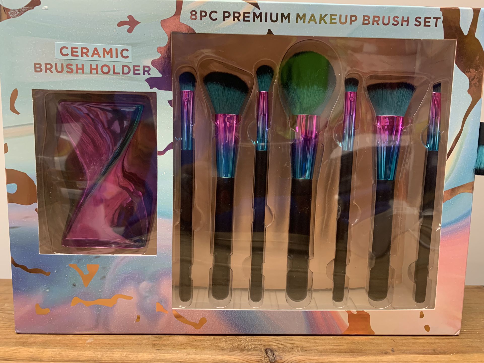 8pc Premium Makeup Brush Set W/ Ceramic Brush Holder 