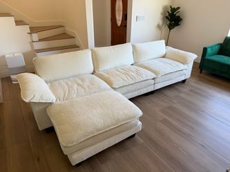 Cream Fabric Large Sofa with Chaise