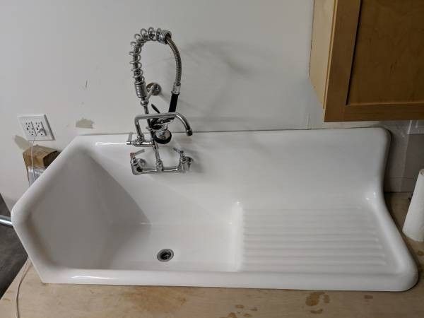 Cast iron sink with washboard refinished
