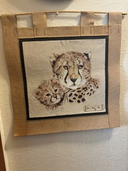 Mother Cheetah And Her Cub On Leather 20.00
