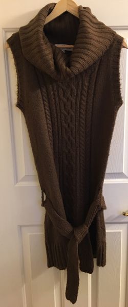 Clockhouse Brown Vest Sweater Knitted Dress Drapped Turtle Neck Collar Size Large $10