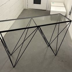 Metal Geometric Console Table with Clear Glass Top