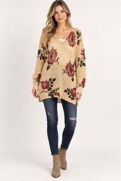 Floral Rose Knit Oversized Sweater
