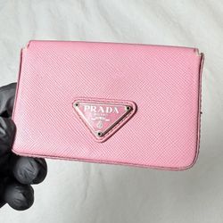 Prada Pink Saffiano Leather Bifold Card Case