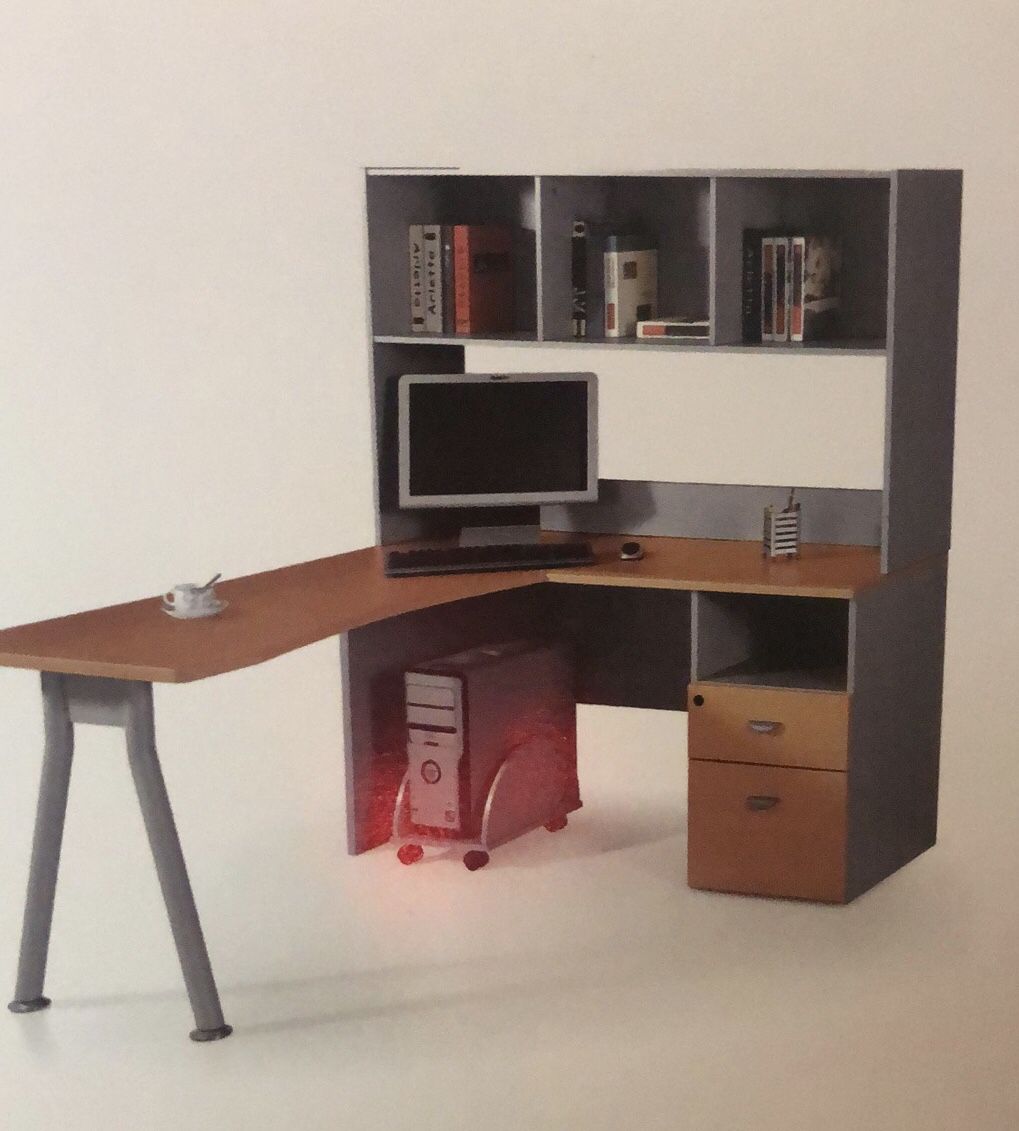 L shape desk with hutch
