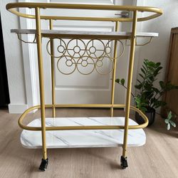 Bar Cart with Glass Holder Wine Rack -faux Marble