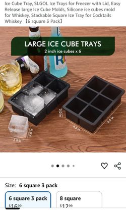 Set of 4 Ice Cube Tray, Ice Trays for Freezer with Lid, Easy Release large Ice Cube Molds, Silicone ice cubes mold for Whiskey, Stackable Square Ice T