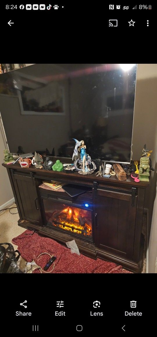 Fireplace TV Stand. It Is Holding A 65inch TV For Comparison. Make Offer