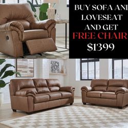 2 PC SOFA AND LOVESEAT FREE RECLINER 