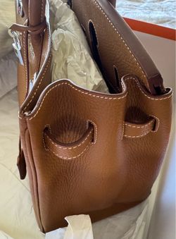 Brown Leather Tote Handbag with Contrast Stitching