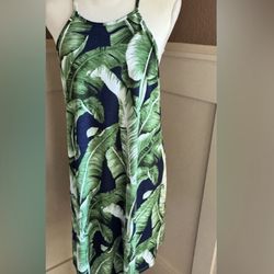 French Grey Green and Blue Midi Dress Women Size L 