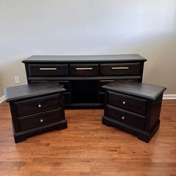 Massive Stained Dresser with 1 cube storage and 2 Nightstands