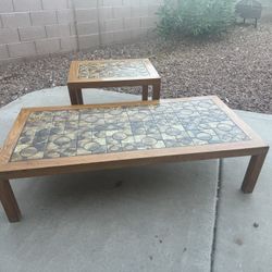 Vintage Mid Century Modern Tile Top Coffee Table + End Table Set