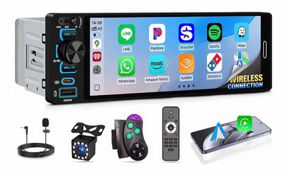 6.5" Single DIN Car Stereo – CarPlay & Android Auto, WiFi 6, Bluetooth + Backup Camera
