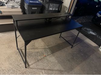 Desk with charging ports and LED lights