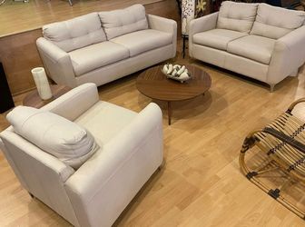 3-Piece Cream Leather Sofa Set