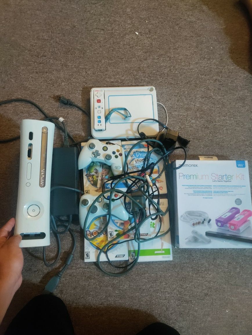 Xbox 360 System With Cables And Controller 5 Wii Udraw System And Games