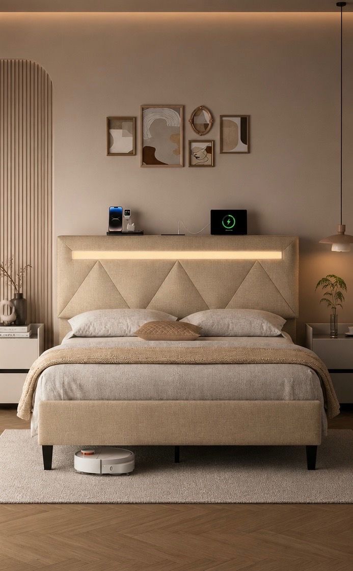 Brand New Queen Size Bed Frame w/ LED Lights & Charging Station β¨