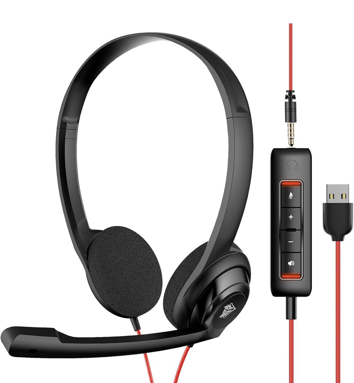 USB Computer Headset with Clear Chat Microphone, Lightweight On-Ear Wired Headset for MS Teams, Skype, Webinars, Call Center and More (Black