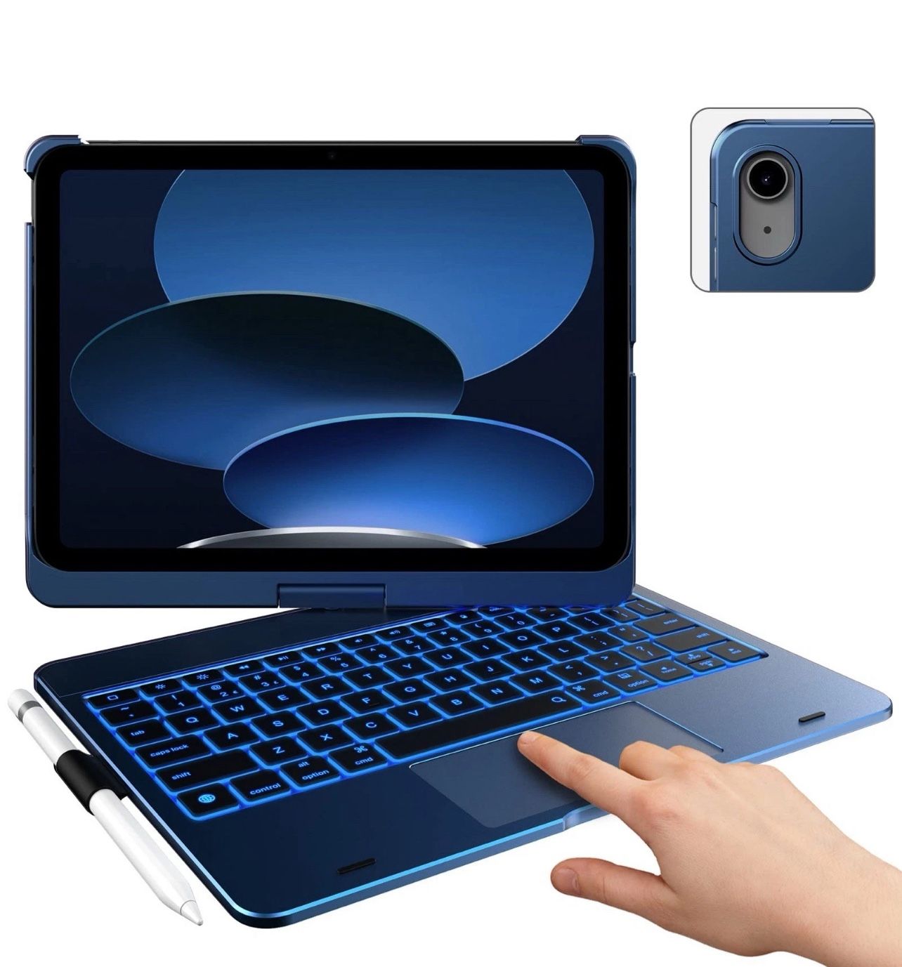 Typecase Touch iPad 10/11 Gen Keyboard Case 360° Trackpad Backlit Midnight Blue