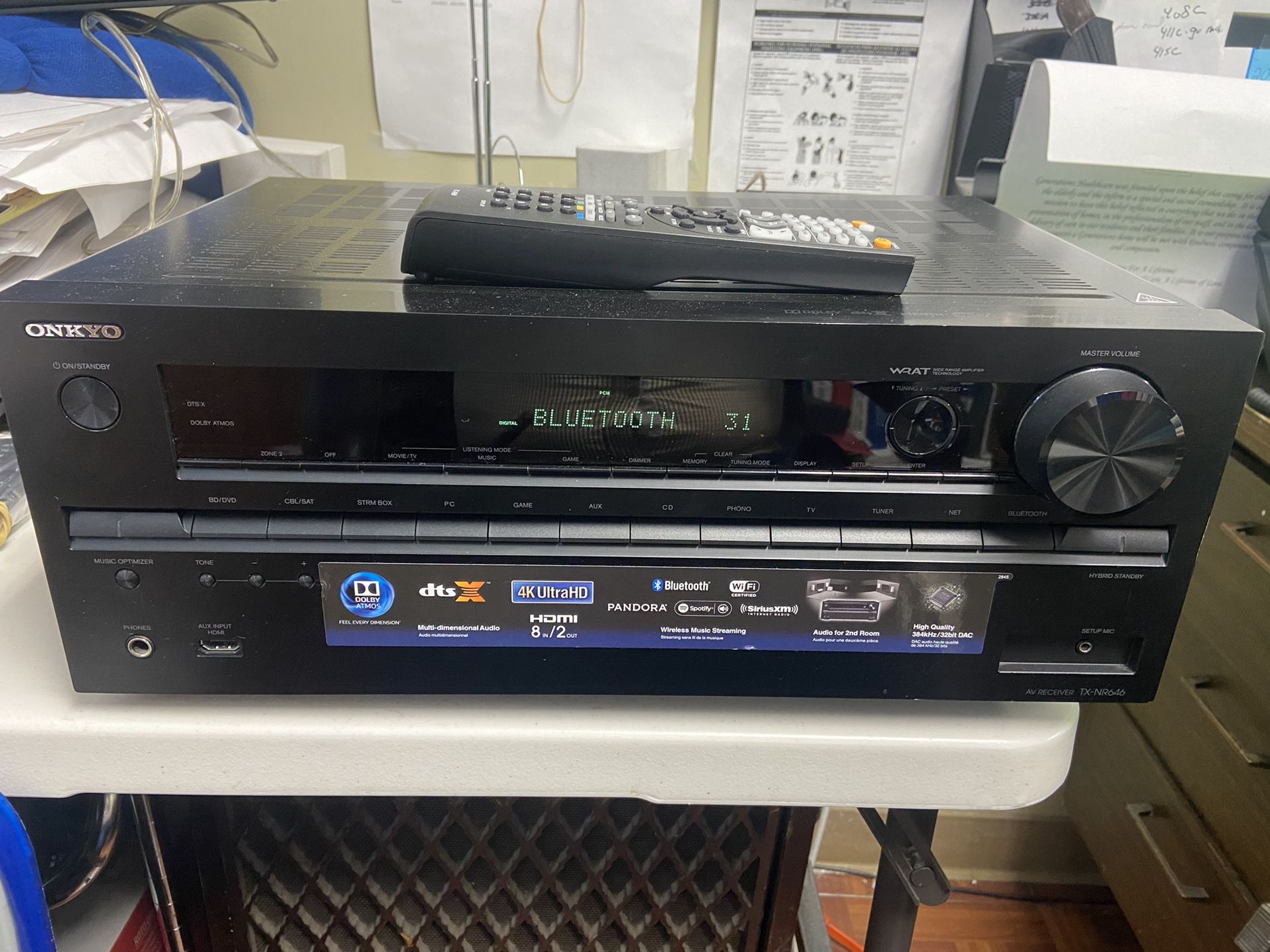 Onkyo Receiver TX-NR646 Home Theater With WIFI And Bluetooth. Apple Airplay And Dolby Atmos. 100 Watts Per Channel.