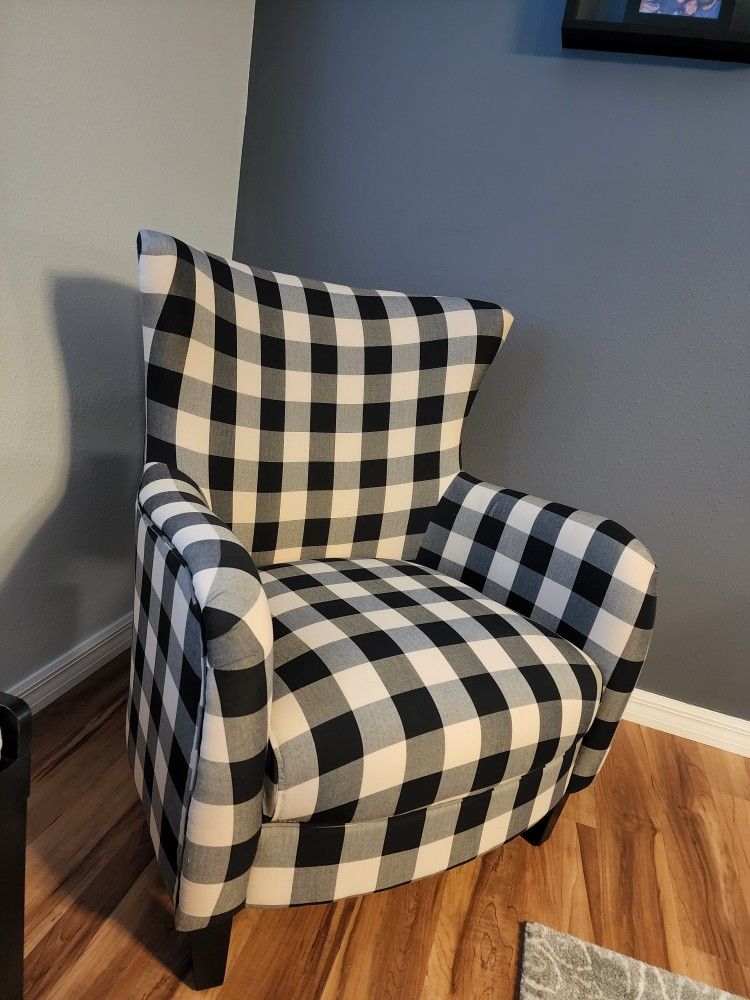 Set Of Black And White Checkered Accent Chairs. 