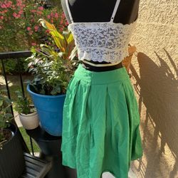 Summer Ready Green Midi Skirt And Lace Crop