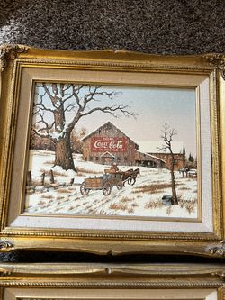 Two Vintage Coke-Cola/Pepsi Pictures On Canvas By C.. Carson