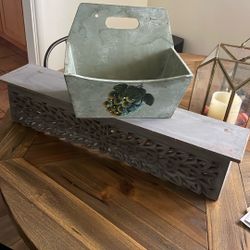 Rustic Bookshelves &  Vintage Wood Caddy 