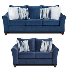 Navy Blue Roundhill Furniture Sofa and Loveseat Set