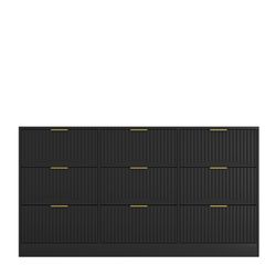 Black 9 Drawer Dresser, 63 Large Deep Chest of Drawers, Wooden Dresser Storage Cabinet with 9 Drawers for Bedroom, Long Dressers for Living Room, Hall