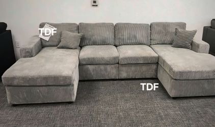 Brand New Grey Corduroy Sectional Sofa w/Double Chaise (New In Box)