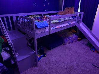 Kids bunkbed grey with slide and steps