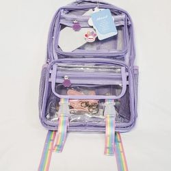 Maod Clear & Purple Backpack; Rainbow Straps. Comes w/ Stickers and Charm, NEW