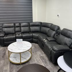 Power Recliner Sectional with Bluetooth Speaker and LED Lights 